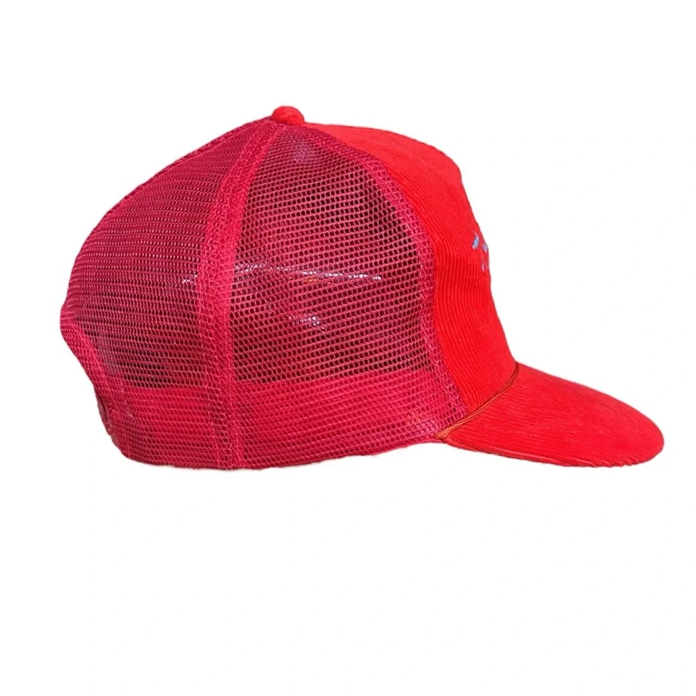 NWOT 80's Vintage Hawaii Sailboat Red Rainbow Corduroy SnapBack Trucker Hat Cap